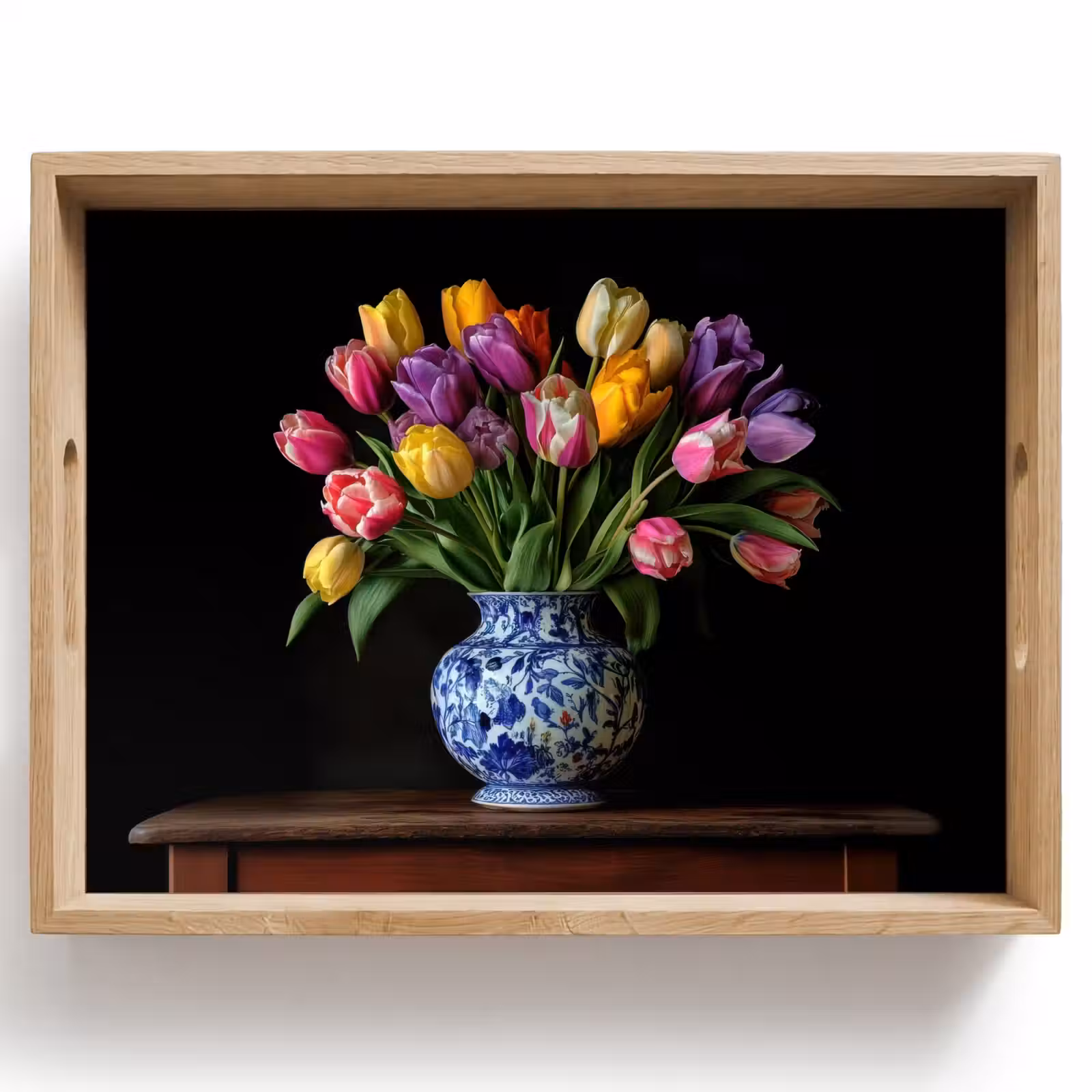 Dienblad - Tulpen - Kleuren - Hout - Vaas — 1