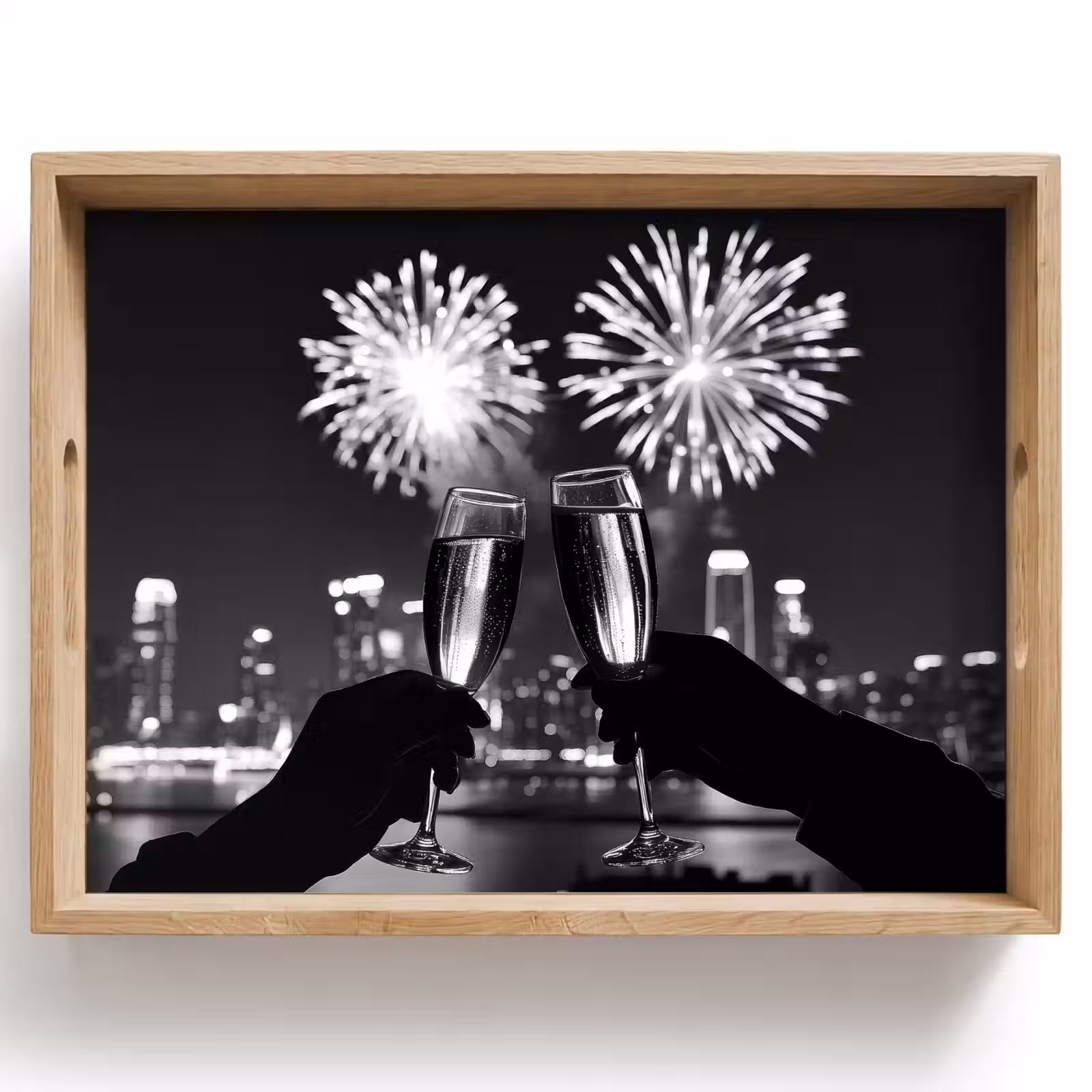 Dienblad - Vuurwerk - Proosten - Skyline - Champagne — 1