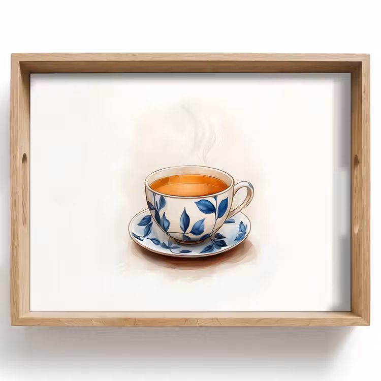 Dienblad - Theekop - Bladeren - Blauw — 1