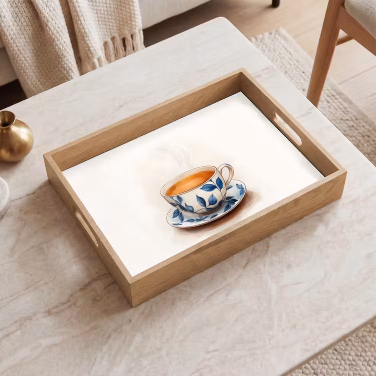 Dienblad - Theekop - Bladeren - Blauw — 2