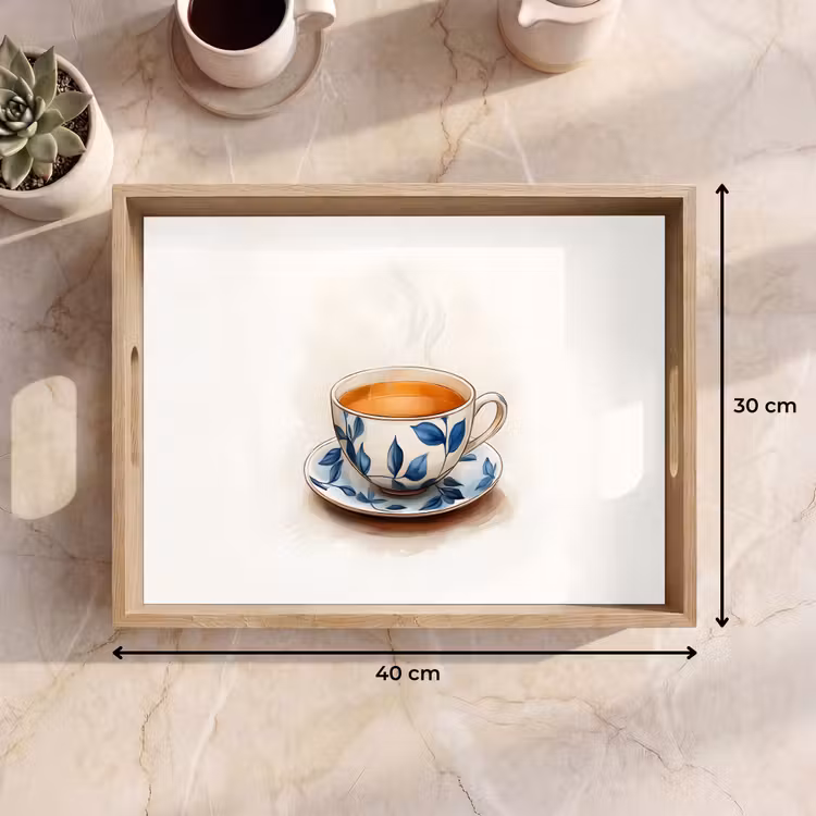 Dienblad - Theekop - Bladeren - Blauw — 9