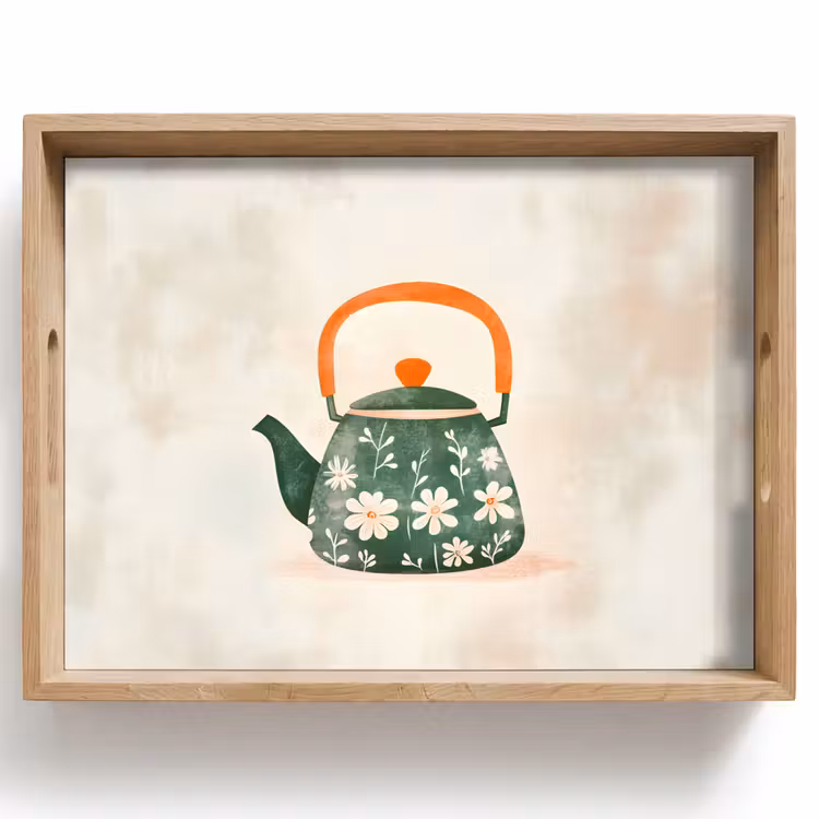 Dienblad - Theepot - Groen - Bloemen - Oranje — 1