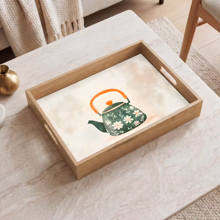 Dienblad - Theepot - Groen - Bloemen - Oranje — 2