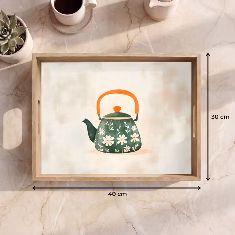 Dienblad - Theepot - Groen - Bloemen - Oranje — 9