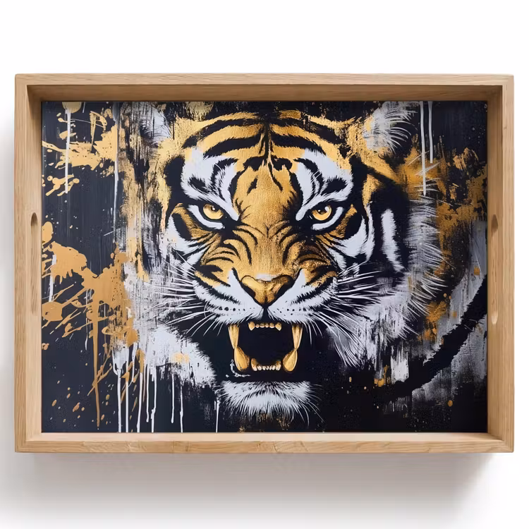 Dienblad - Tijger - Verfspatten - Goud — 1