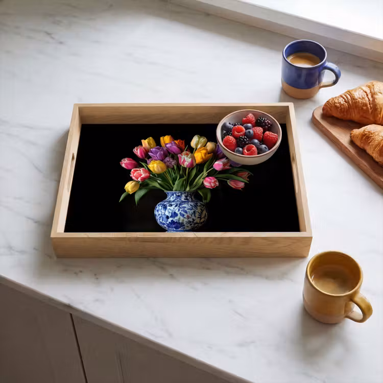 Dienblad - Tulpen - Kleuren - Hout - Vaas — 4