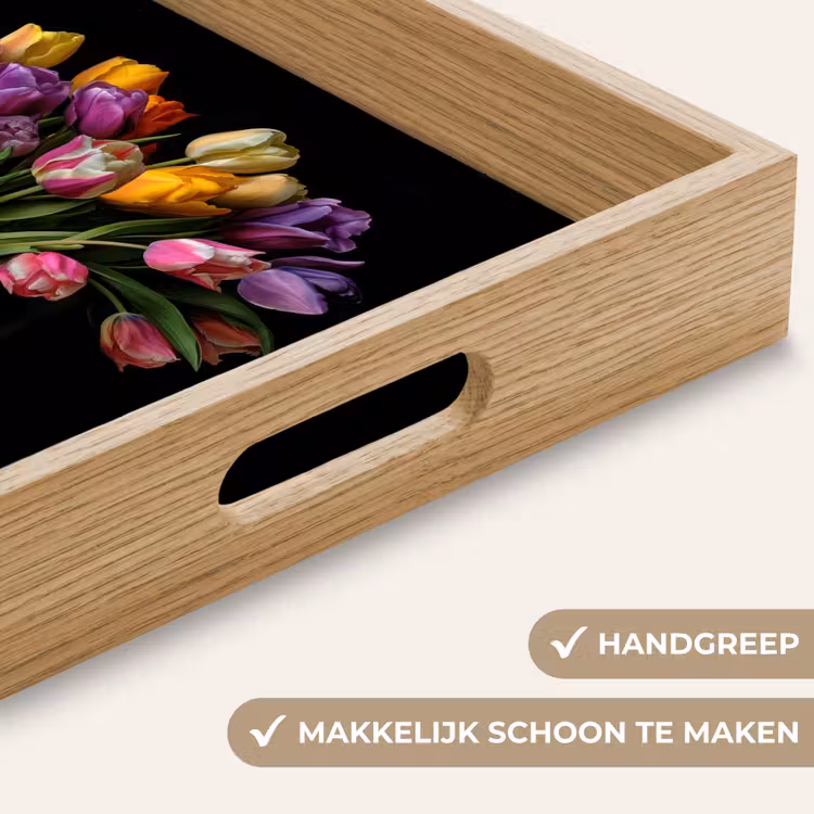 Dienblad - Tulpen - Kleuren - Hout - Vaas — 5