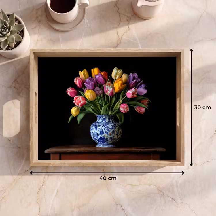 Dienblad - Tulpen - Kleuren - Hout - Vaas — 9