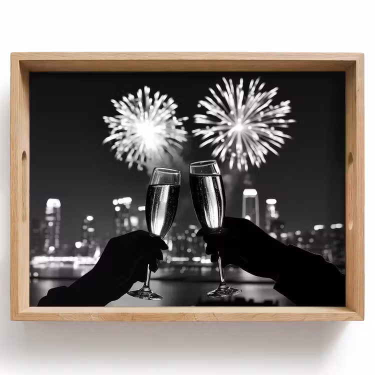 Dienblad - Vuurwerk - Proosten - Skyline - Champagne — 1