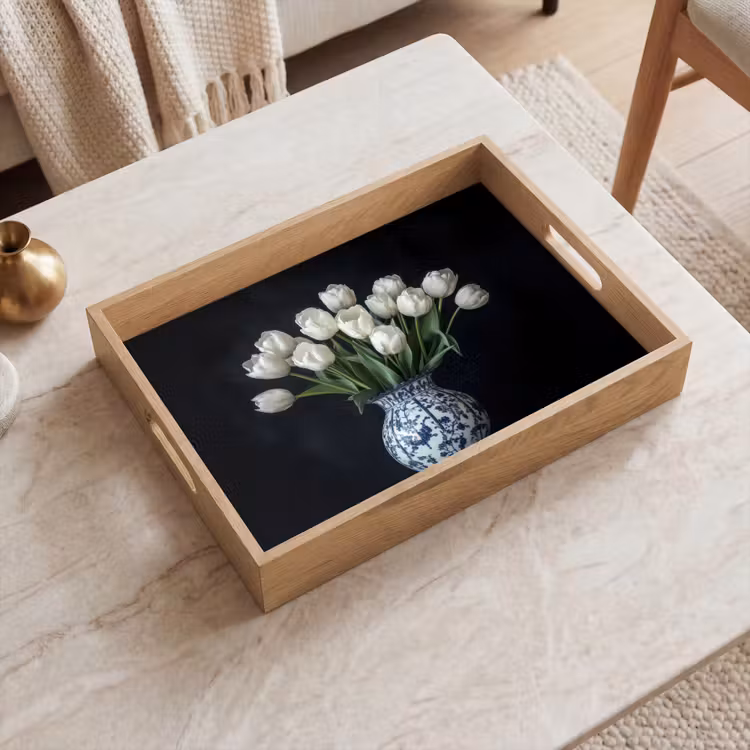 Dienblad - Wit - Bloemen - Tulpen - Vaas — 2