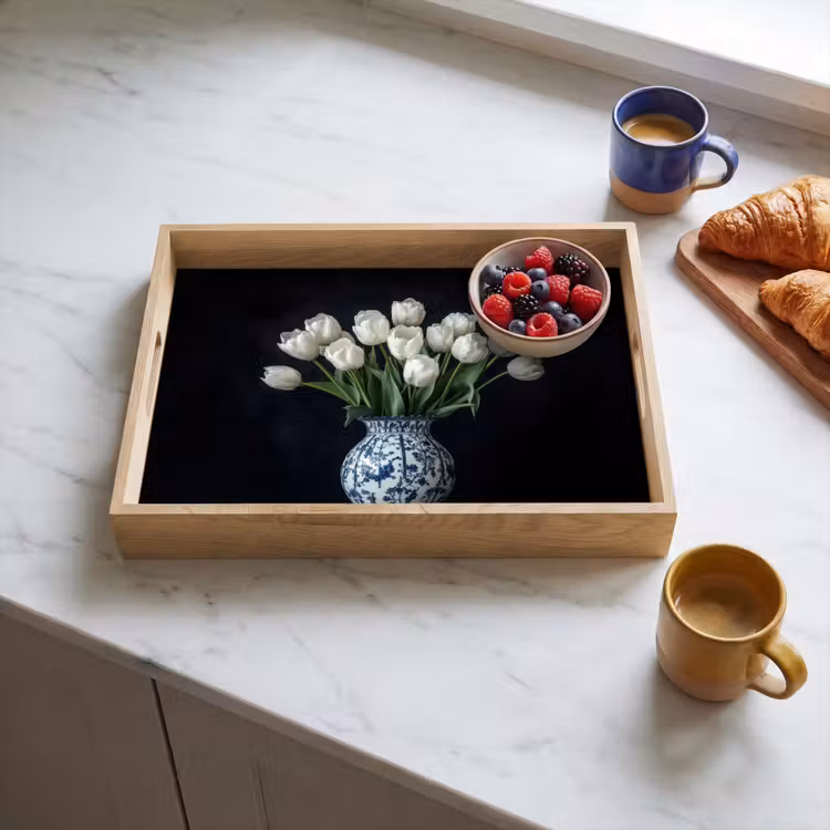 Dienblad - Wit - Bloemen - Tulpen - Vaas — 4