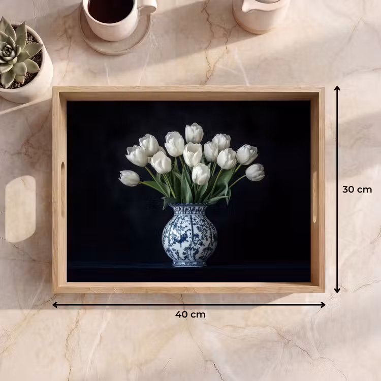Dienblad - Wit - Bloemen - Tulpen - Vaas — 9