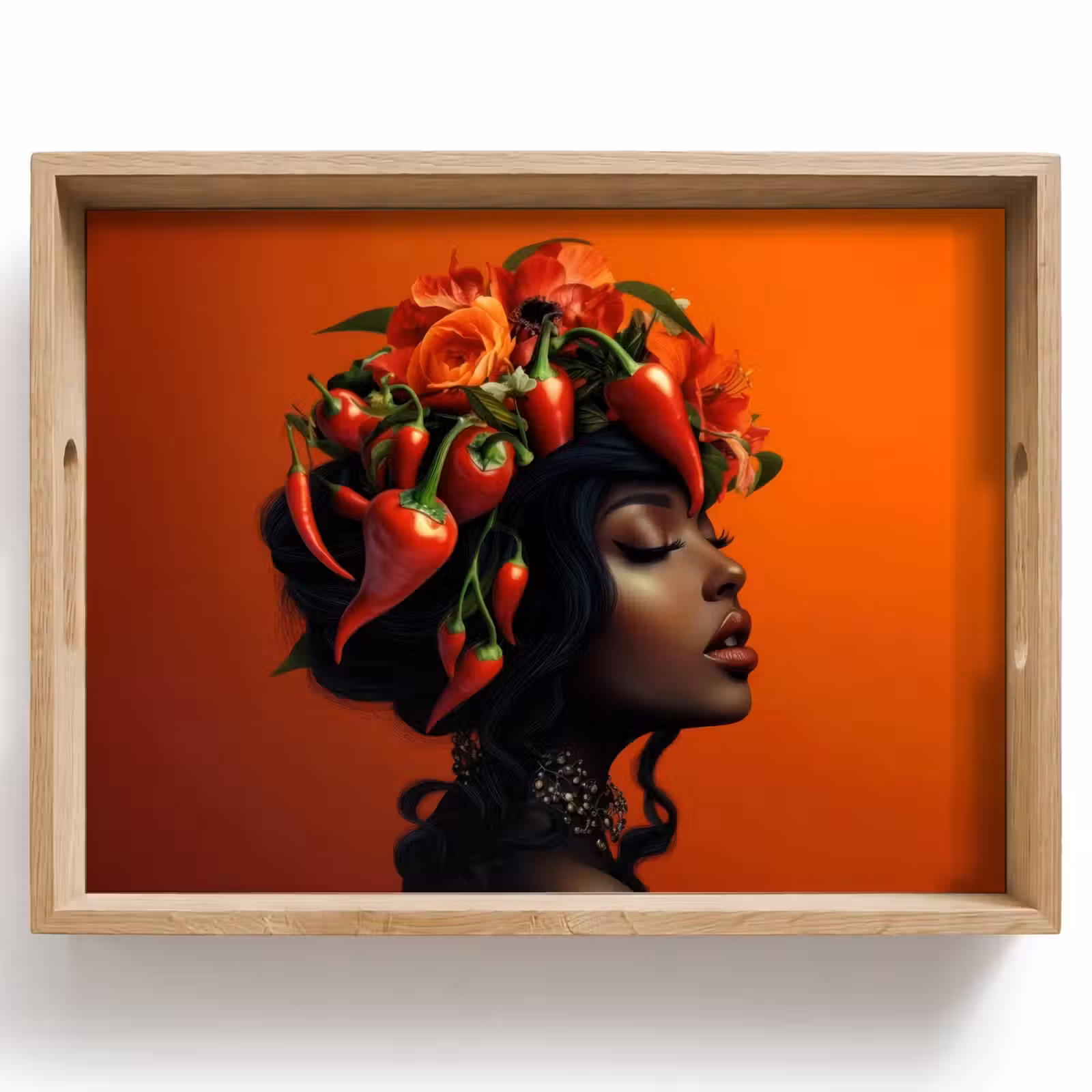 Dienblad - Vrouw - Chilipepers - Pepers - Bloemen — 1