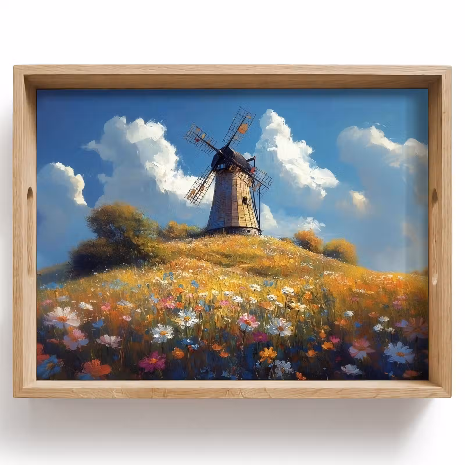 Dienblad - Windmolen - Heuvel - Bloemen - Kleurrijk — 1