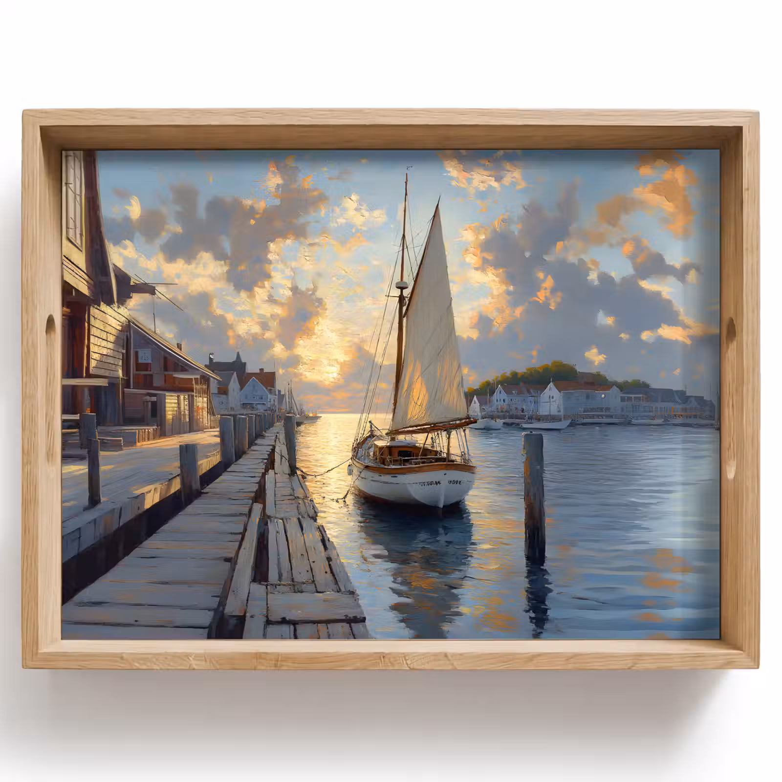 Dienblad - Zeilboot - Zon - Pier - Hout — 1