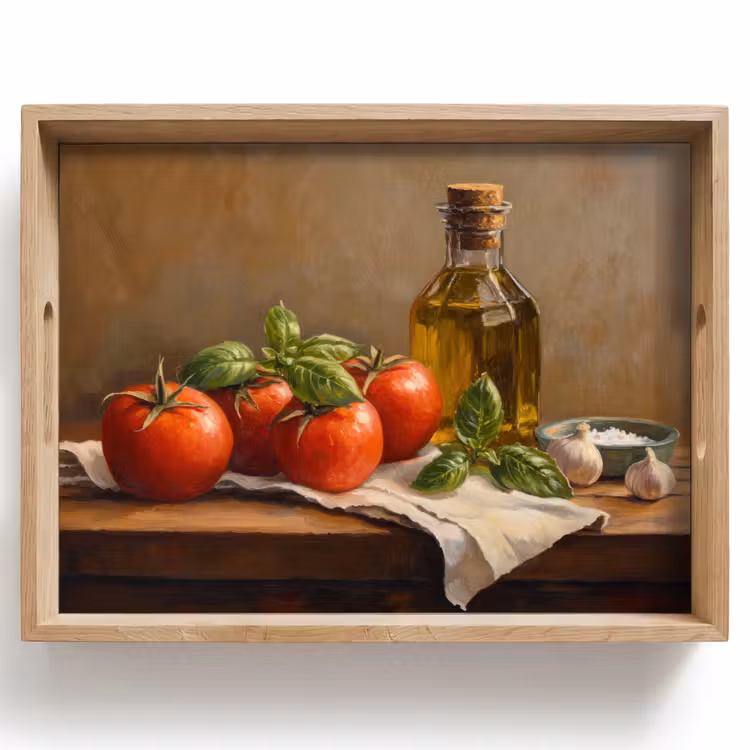 Dienblad - Tomaten - Olijfolie - Stilleven — 1