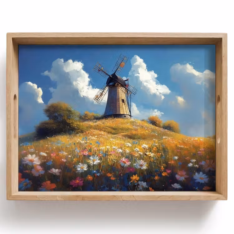 Dienblad - Windmolen - Heuvel - Bloemen - Kleurrijk — 1
