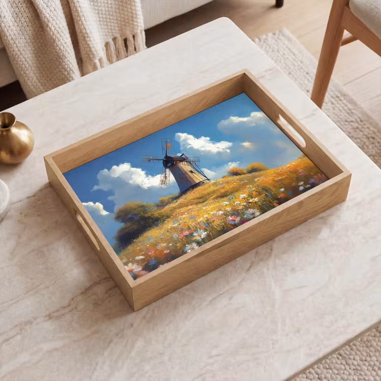 Dienblad - Windmolen - Heuvel - Bloemen - Kleurrijk — 2