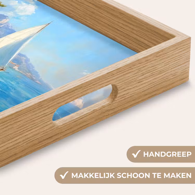 Dienblad - Zeilboot - Rotsen - Kust - Huizen — 5
