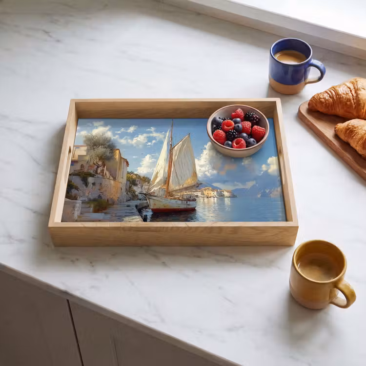 Dienblad - Zeilschip - Huizen - Kade - Zee — 4
