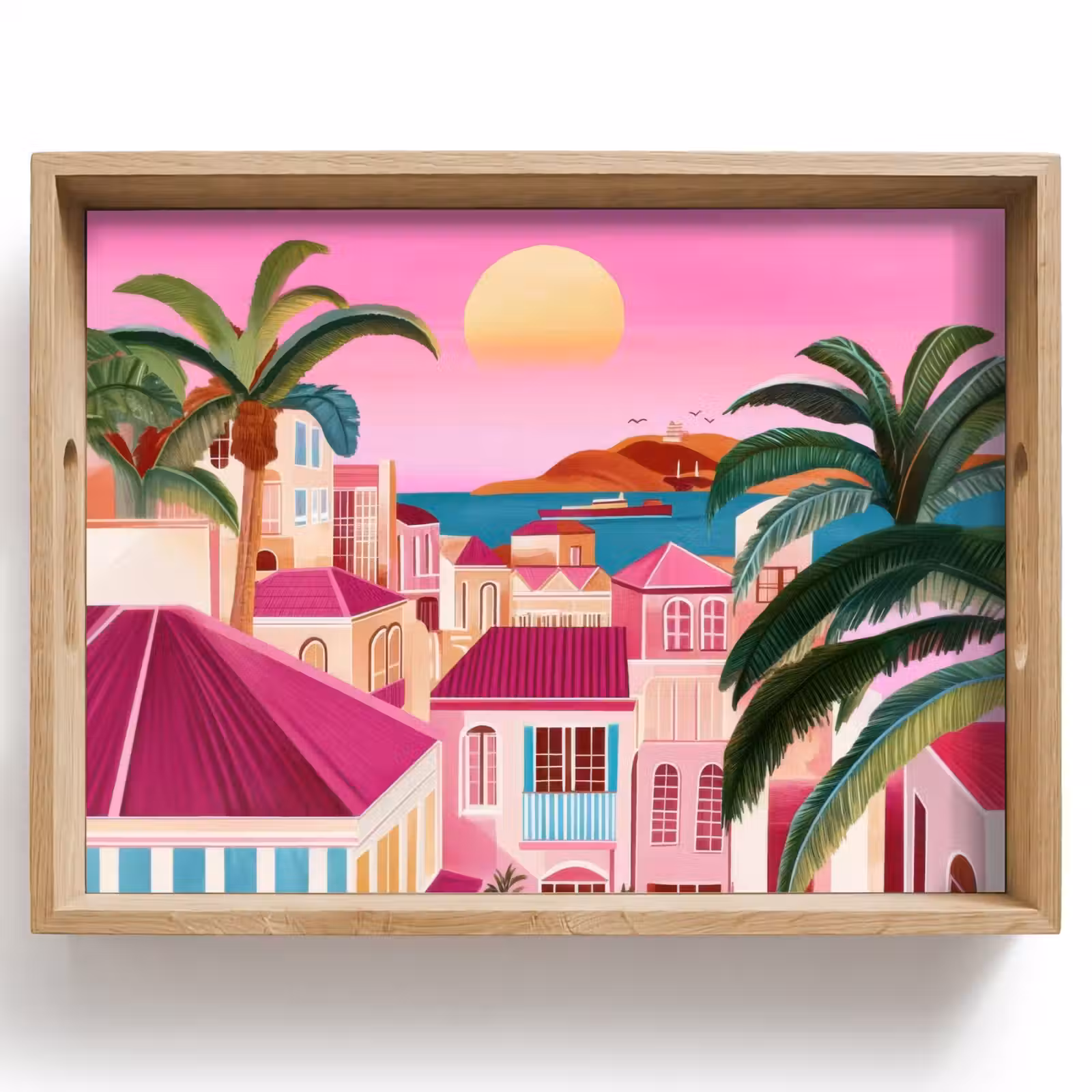 Dienblad - Stad - Roze - Palmbomen — 1