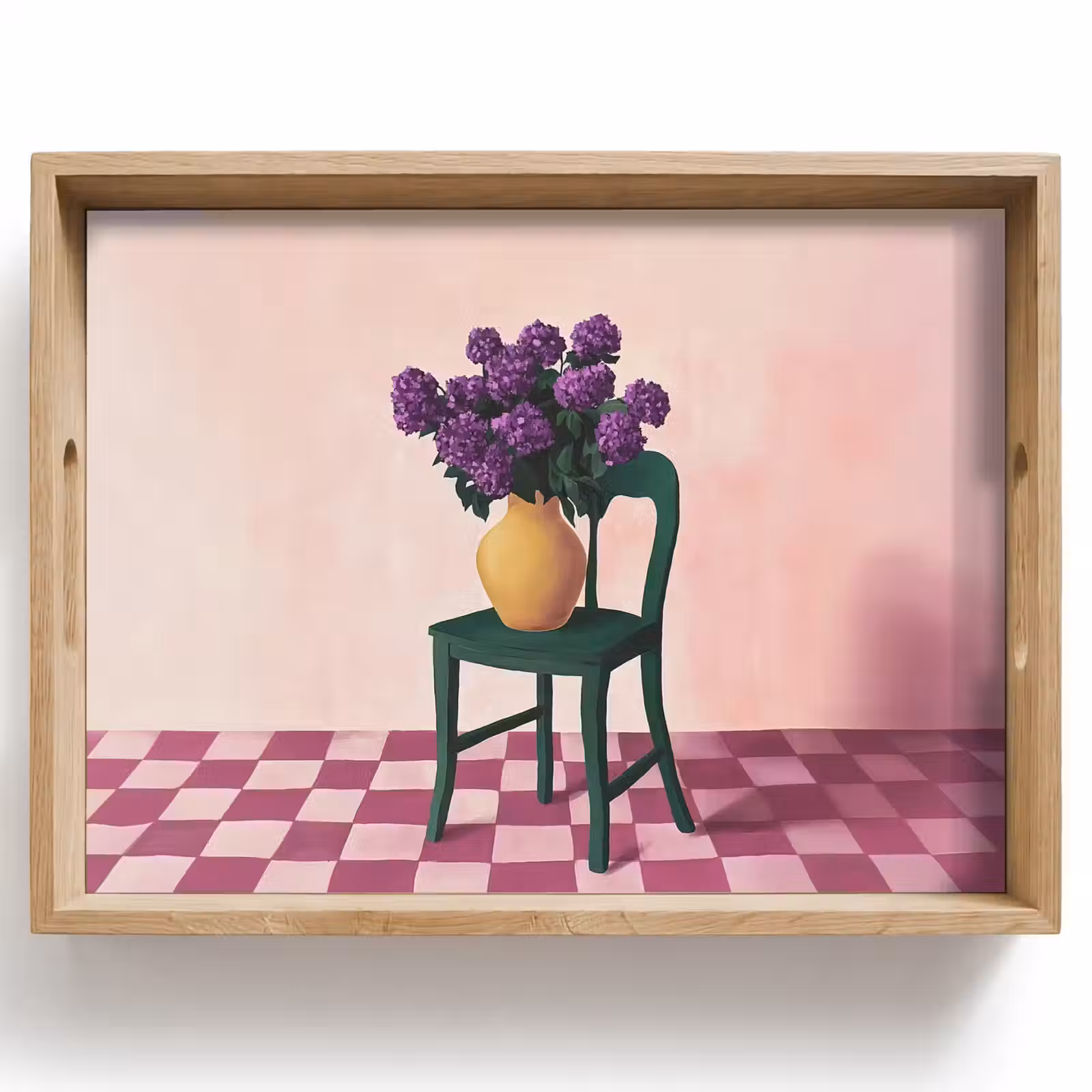 Dienblad - Stoel - Vaas - Bloemen - Geblokt — 1