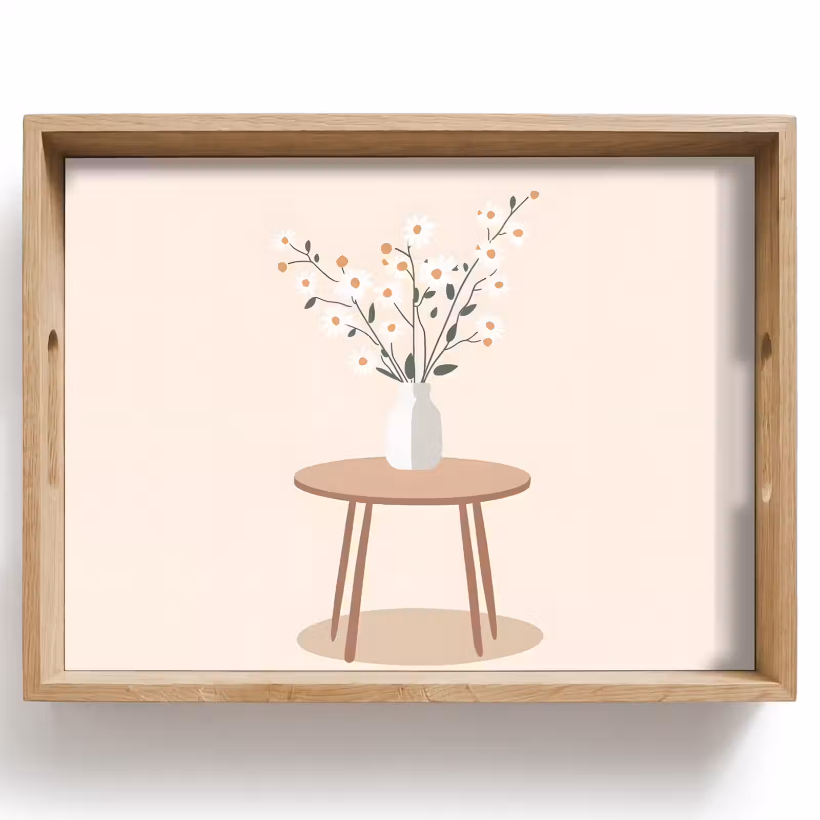 Dienblad - Vaas - Bloemen - Madeliefjes - Beige — 1