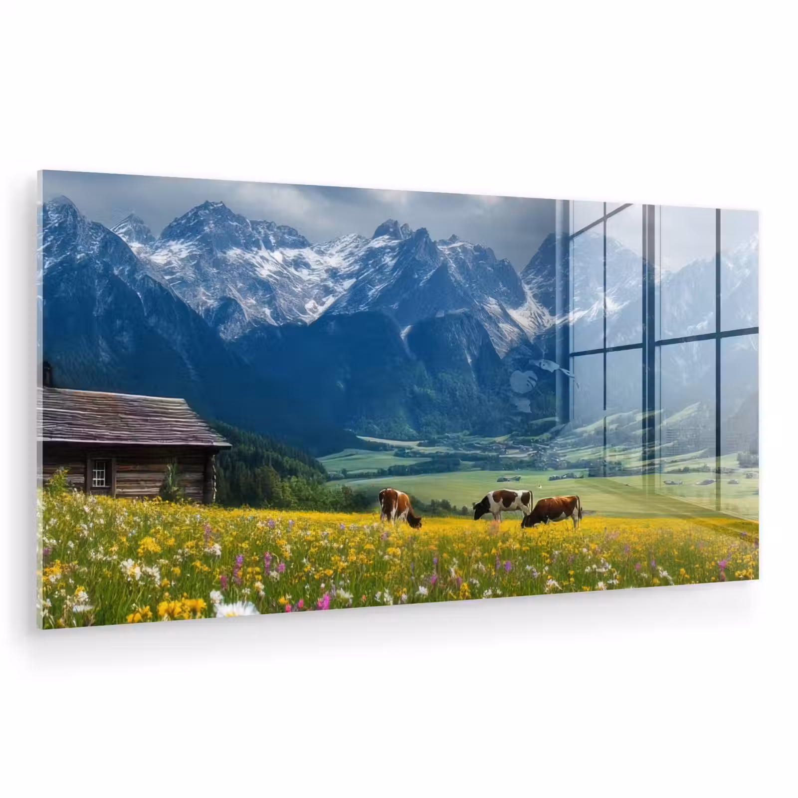 Glas schilderij - Alpen - Weide - Bergen - Koeien — 1