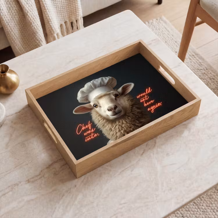 Dienblad - Schaap - Kokskleding - Neon - Quote — 2