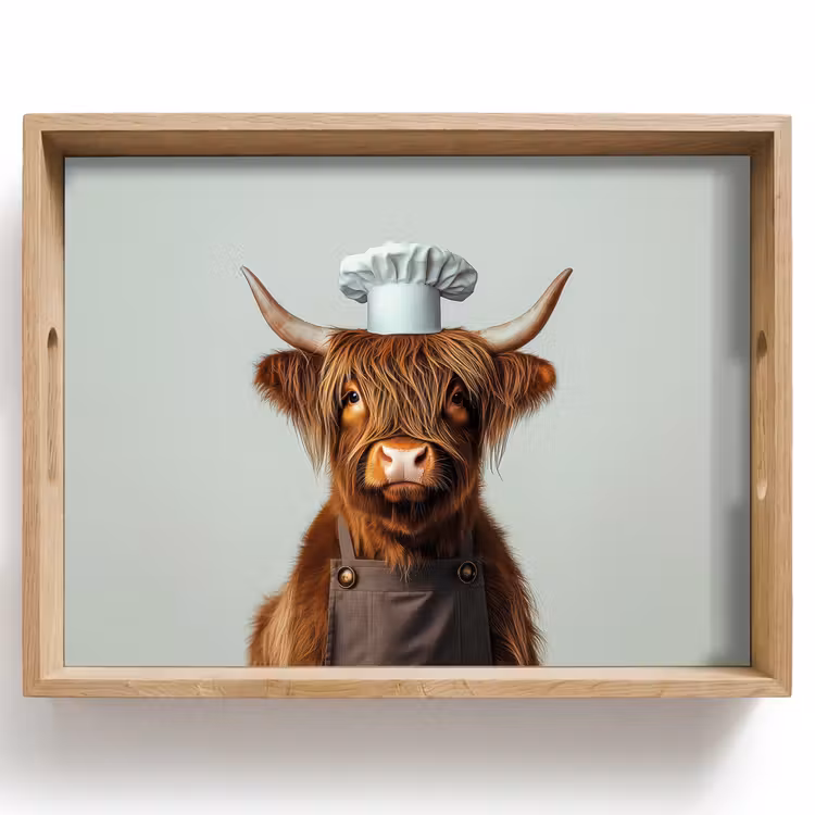 Dienblad - Schotse Hooglander - Bruin - Hoorns - Kokskleding — 1