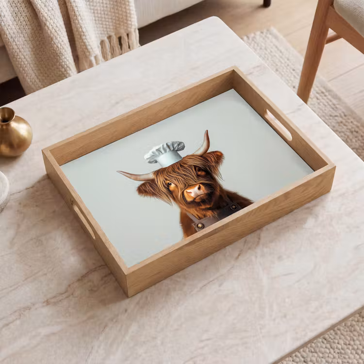 Dienblad - Schotse Hooglander - Bruin - Hoorns - Kokskleding — 2