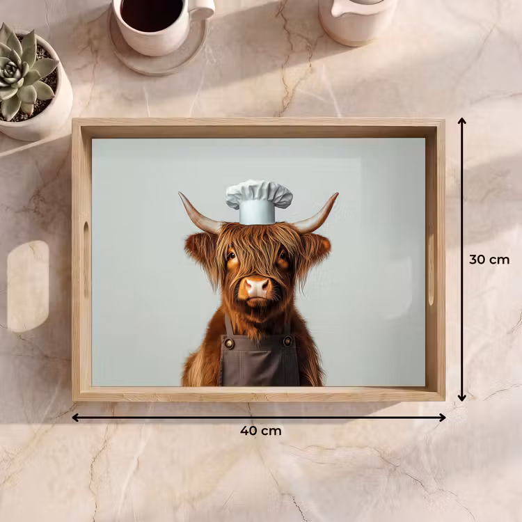 Dienblad - Schotse Hooglander - Bruin - Hoorns - Kokskleding — 9