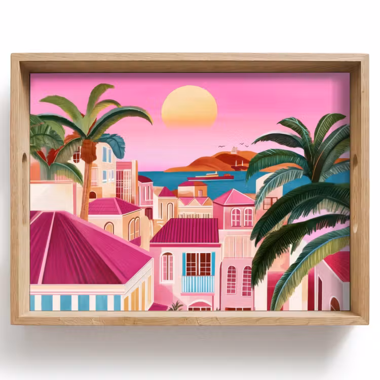 Dienblad - Stad - Roze - Palmbomen — 1