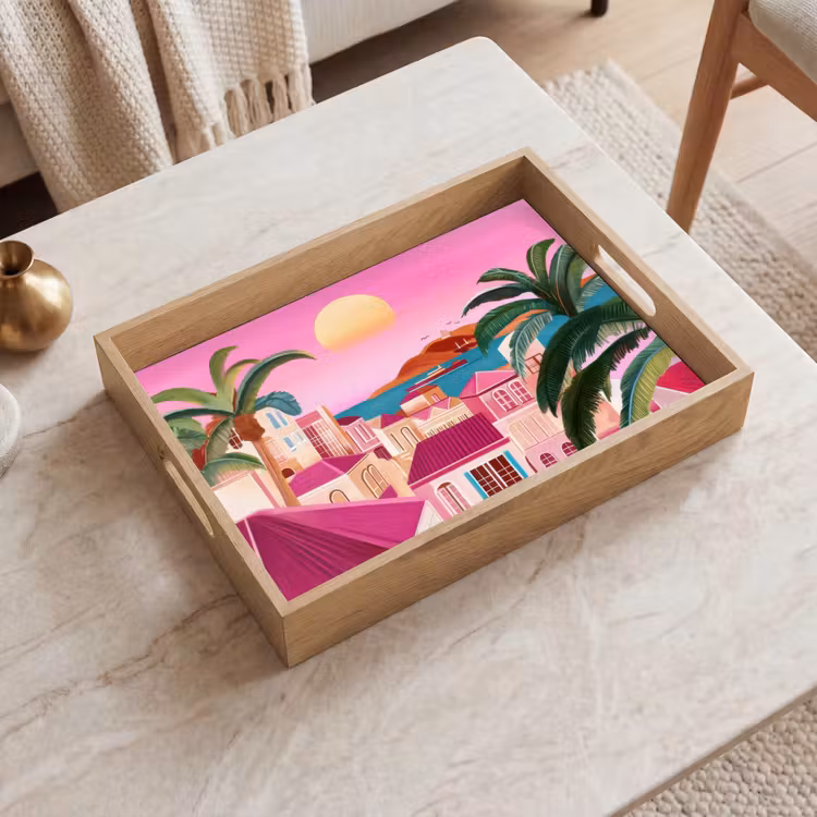 Dienblad - Stad - Roze - Palmbomen — 2