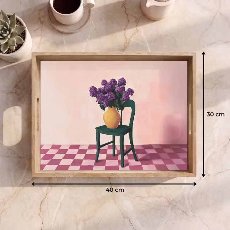 Dienblad - Stoel - Vaas - Bloemen - Geblokt — 9