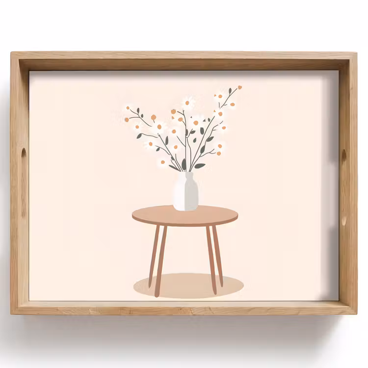 Dienblad - Vaas - Bloemen - Madeliefjes - Beige — 1