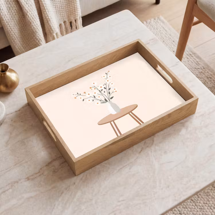 Dienblad - Vaas - Bloemen - Madeliefjes - Beige — 2
