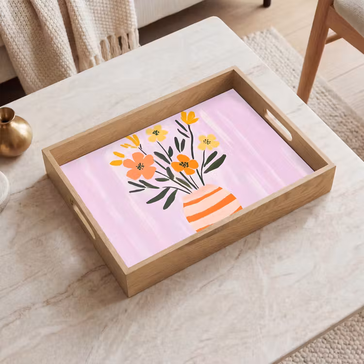 Dienblad - Vaas - Gestreept - Bloemen - Oranje — 2