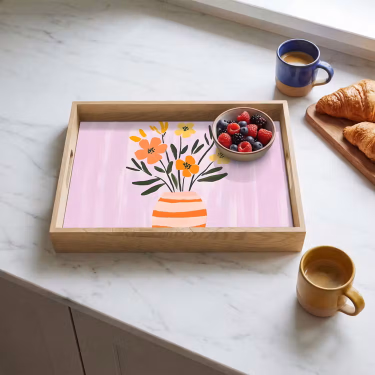 Dienblad - Vaas - Gestreept - Bloemen - Oranje — 4