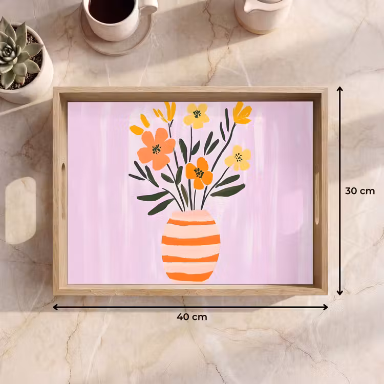 Dienblad - Vaas - Gestreept - Bloemen - Oranje — 9