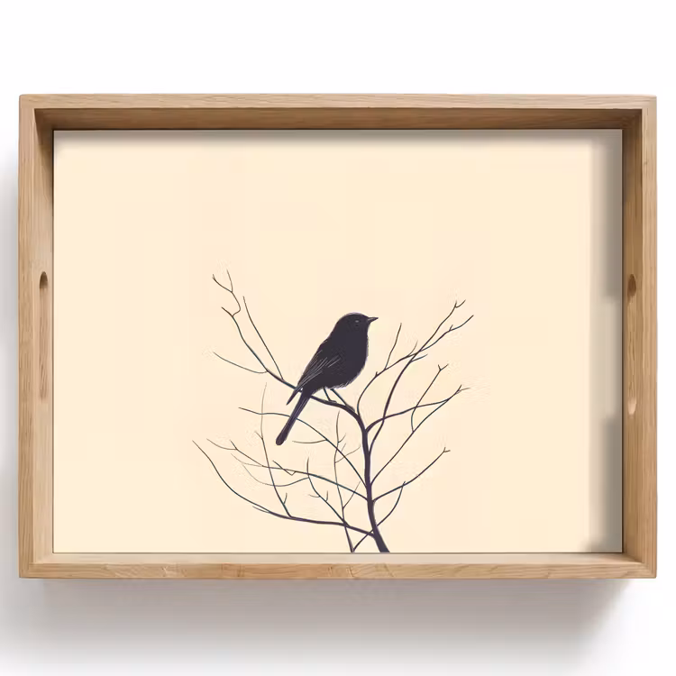 Dienblad - Vogel - Zwart - Tak - Minimalistisch — 1