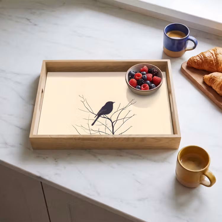 Dienblad - Vogel - Zwart - Tak - Minimalistisch — 4