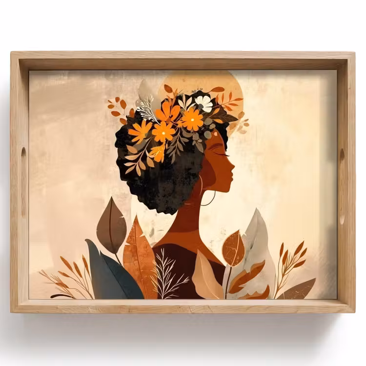 Dienblad - Vrouw - Krullen - Bloemen - Beige — 1