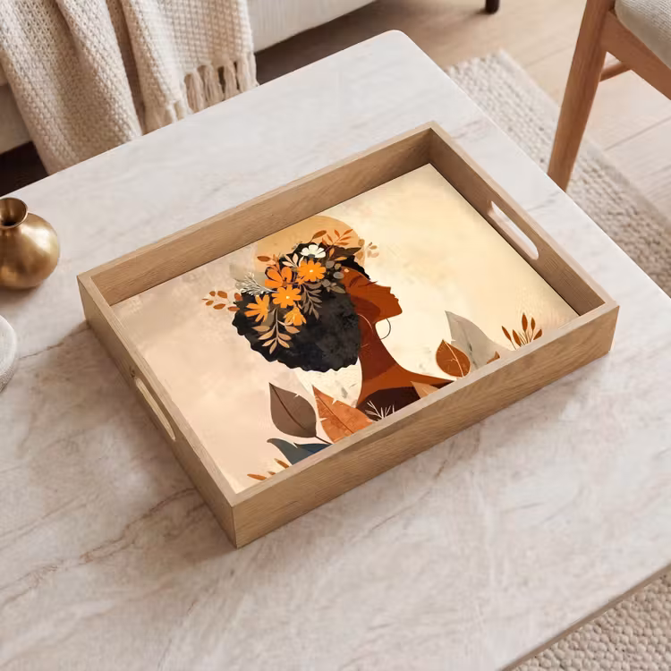 Dienblad - Vrouw - Krullen - Bloemen - Beige — 2