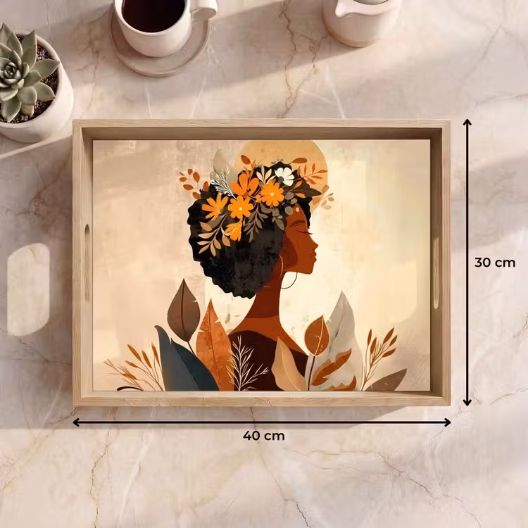 Dienblad - Vrouw - Krullen - Bloemen - Beige — 9