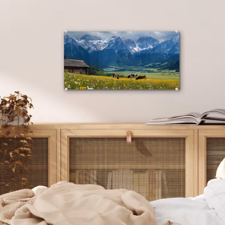 Glas schilderij - Alpen - Weide - Bergen - Koeien — 5