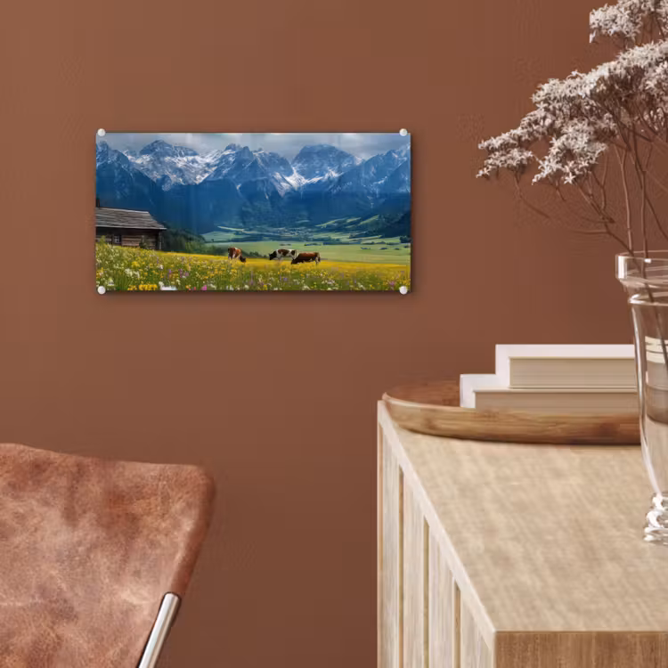 Glas schilderij - Alpen - Weide - Bergen - Koeien — 6