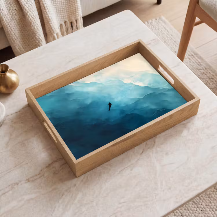 Dienblad - Zee - Silhouet - Abstract - Blauw — 2
