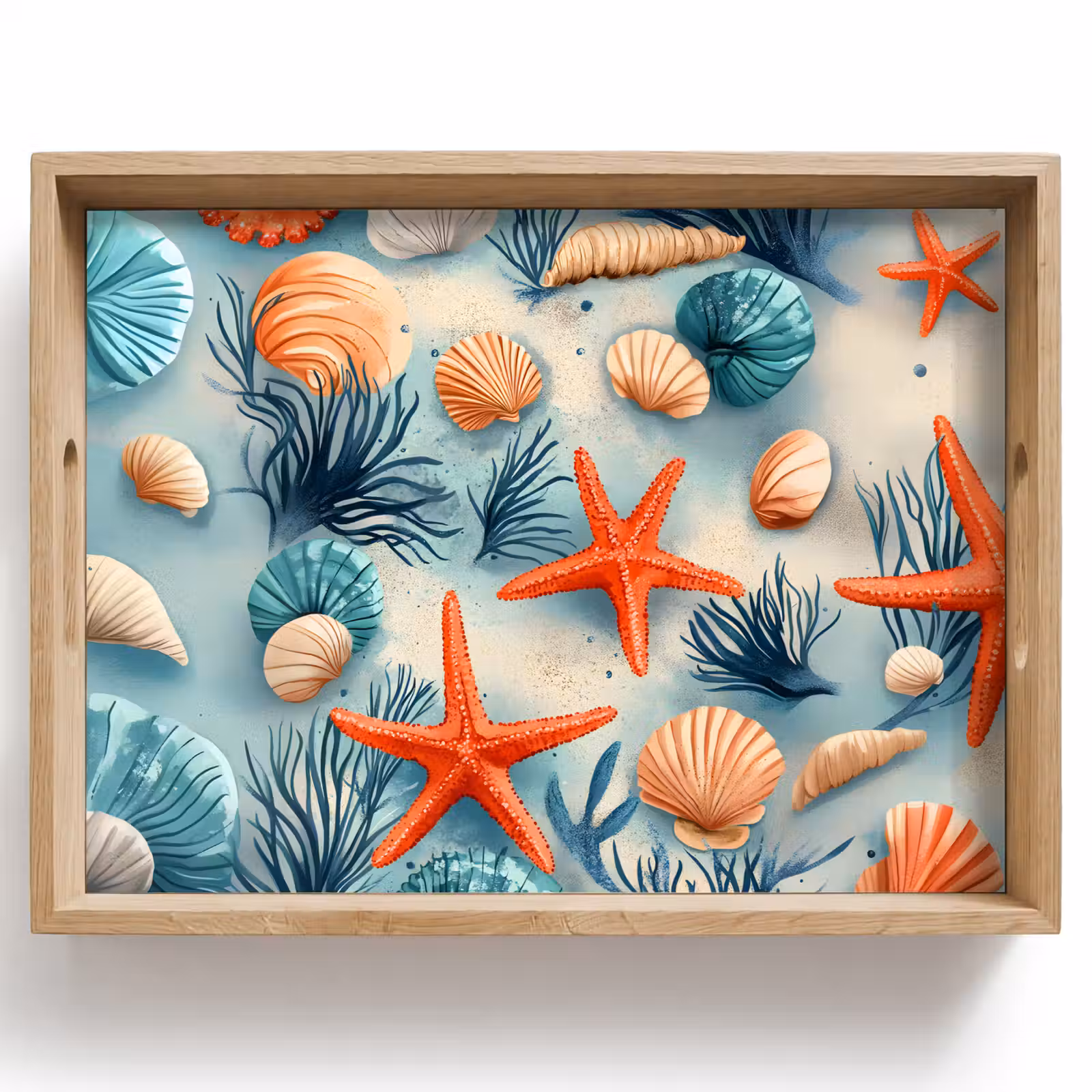 Dienblad - Zeesterren - Schelpen - Illustratie - Zand — 1