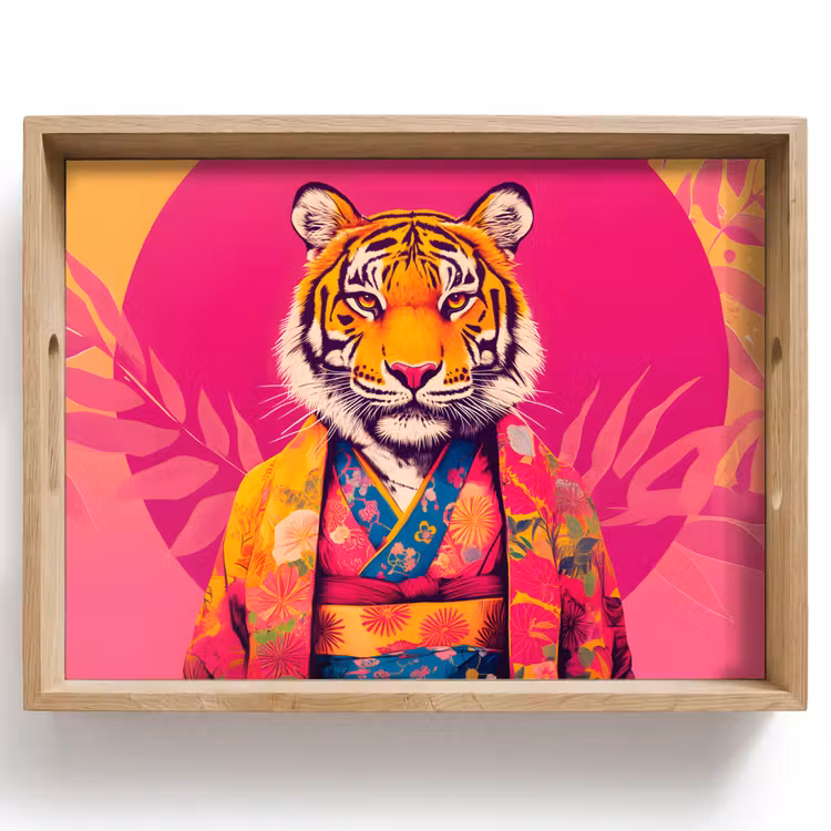 Dienblad - Tijger - Kimono - Planten - Roze — 1